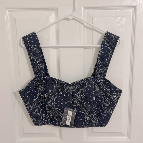 Madewell Quilted Sweetheart Crop Top In Night Blue Blue NWT Size 8 Style NM389 - Picture 5 of 9